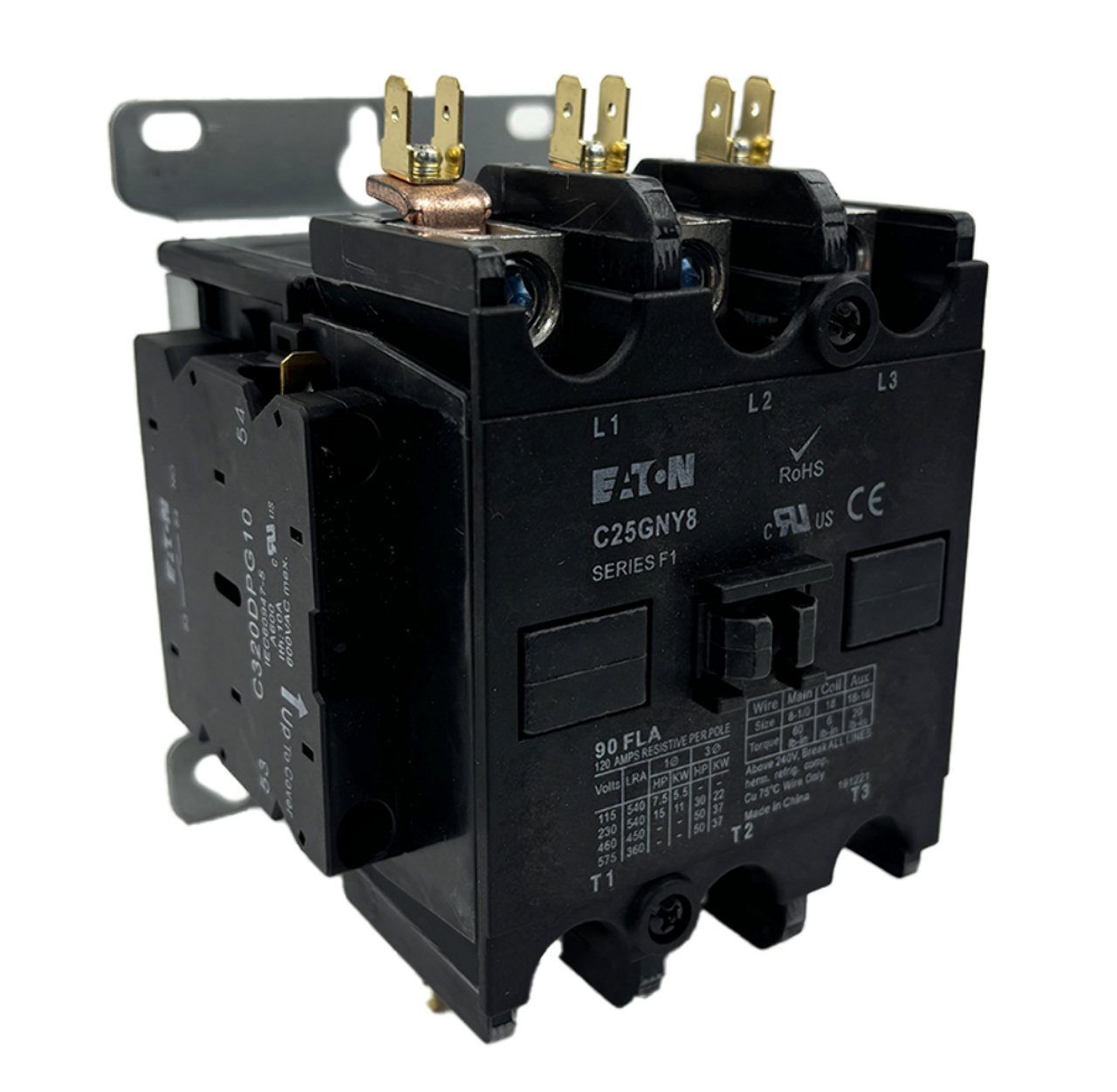 Eaton C25GNY8 Definite Purpose Contactor w/ Auxiliary Switch 90A 600V 110-120VAC