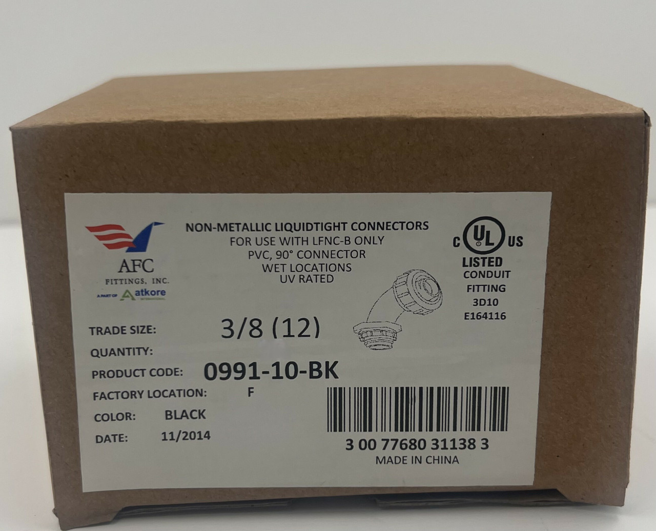 AFC Fittings, Inc. 0991-10-BK 90 Degree Liquid Tight Connector 3/8 Inch PVC