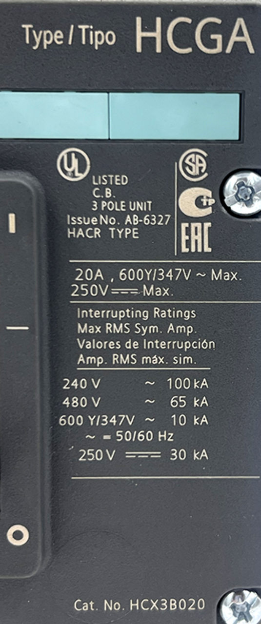 Siemens HCX3B020 Circuit Breaker 20A 480V 3P 65kA
