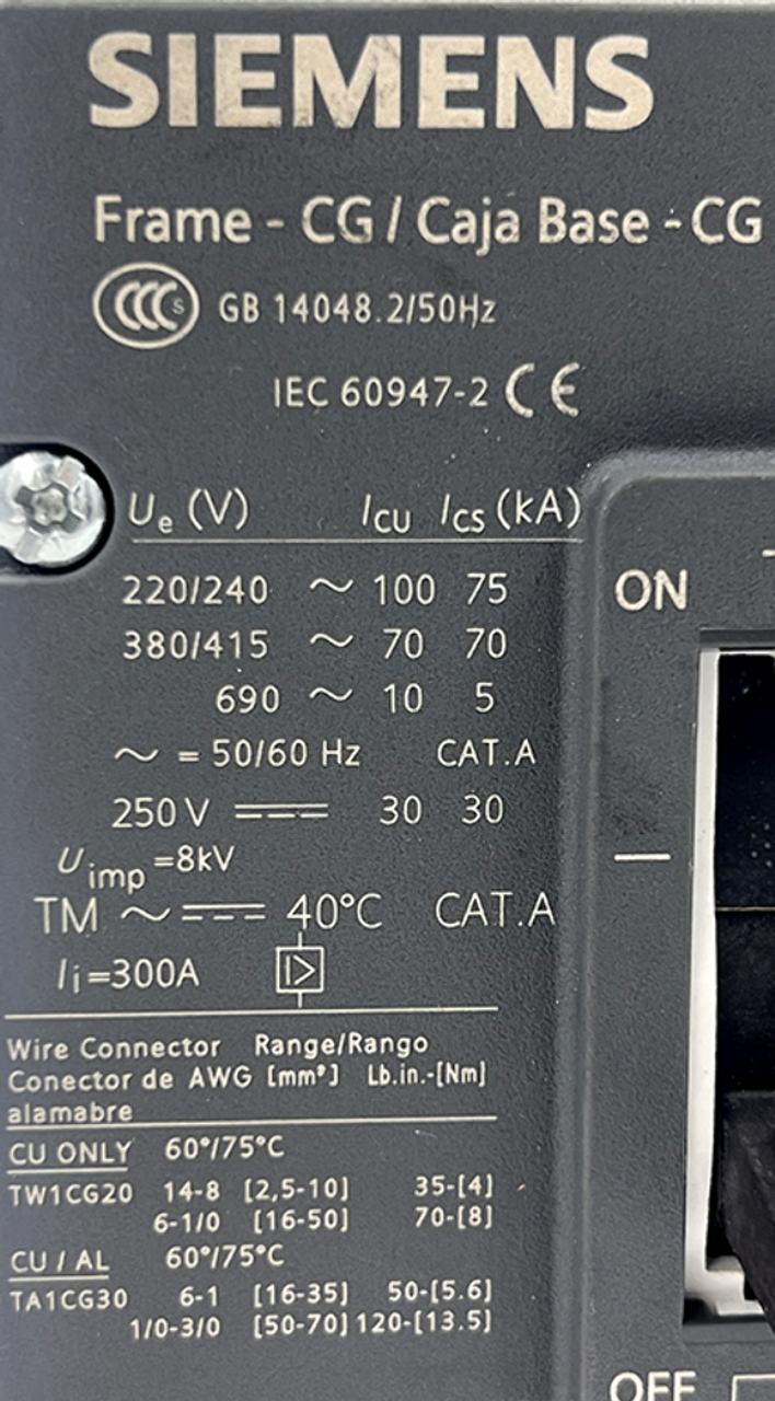 Siemens HCX3B020 Circuit Breaker 20A 480V 3P 65kA