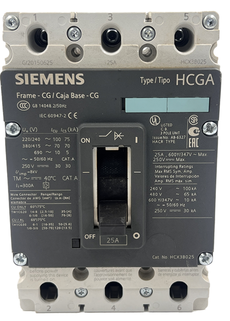 Siemens HCX3B025 Circuit Breaker 25A 480V 3P 65kA