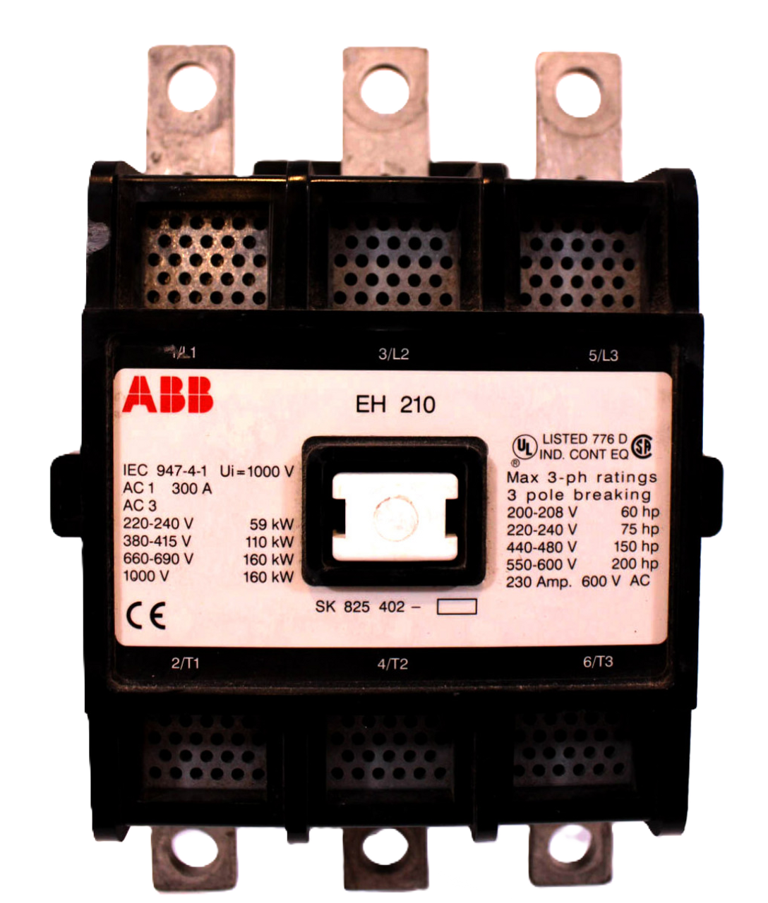 ABB EH 210 Contactor EH 201C-480L 300A 600V 3P 480V Coil W/Auxiliary CAL 16-11A