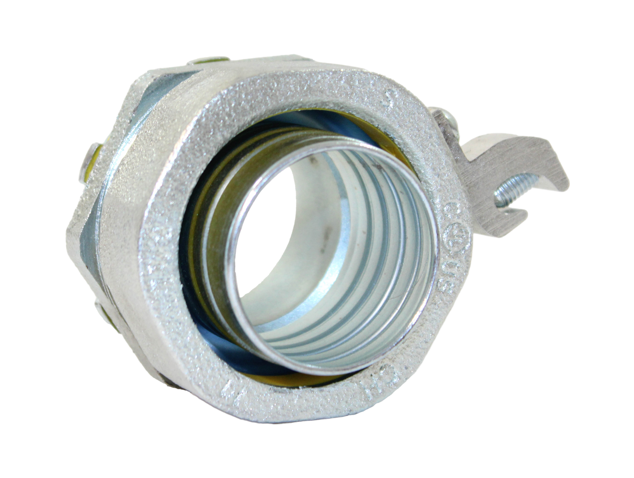 Eaton LT150G Liquid tight Connector, 1 1/2-Inch, FMC, Straight, Aluminum Ground Lug, Non-insulated, #4-14 AWG lug size, Malleable Iron