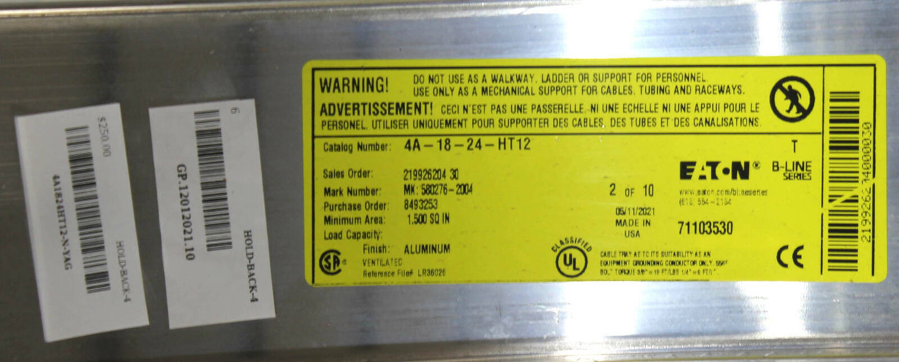 Eaton 4A-18-24-HT12 Horizontal Tee Length: 54 Inches 4 InchesD 18 InchesW 12 Inch Bend Radius, Aluminum