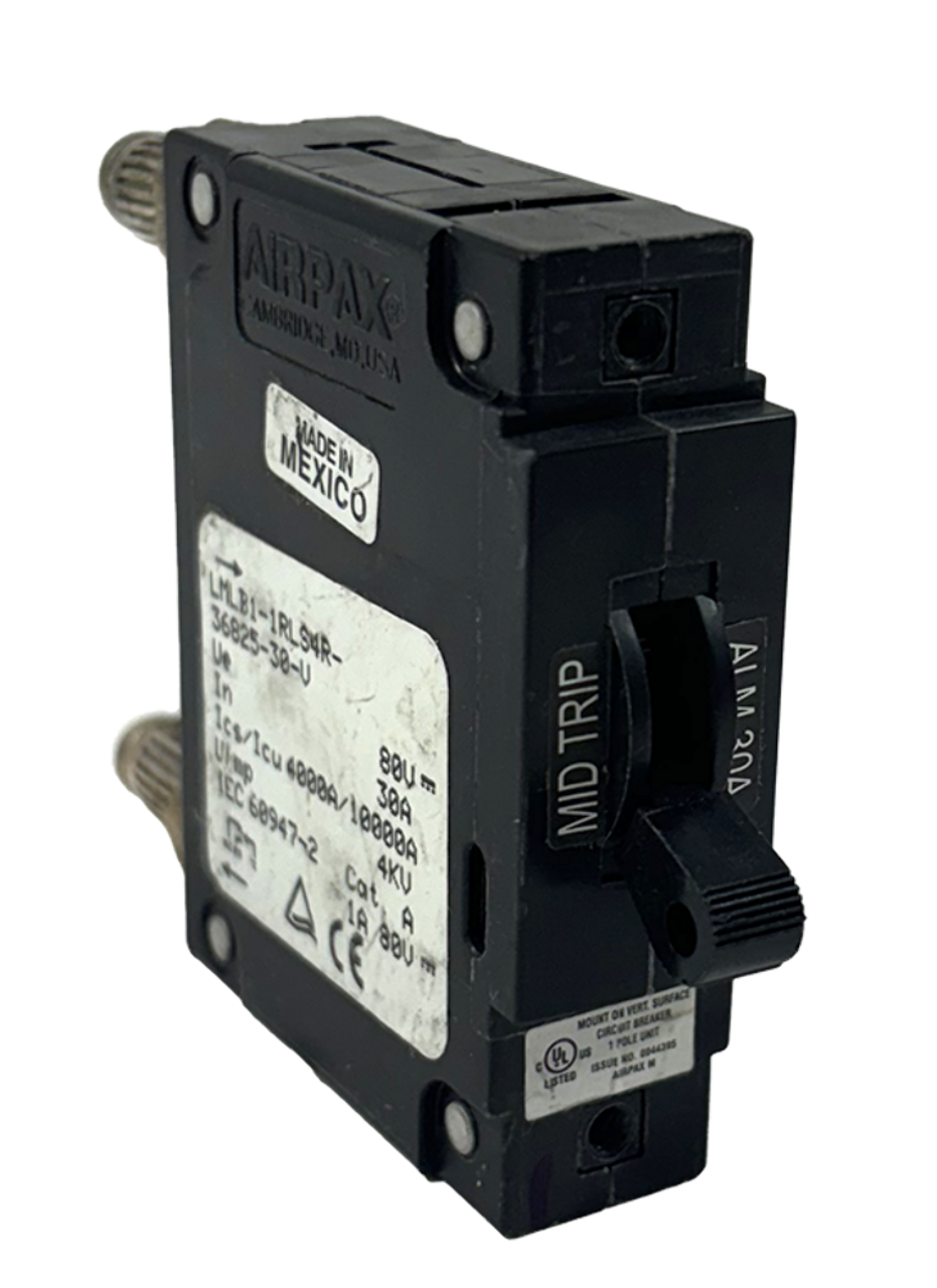Airpax LMLB1-1RLS4R-36825-30-V Breaker 30A 80V 1P 50kA Bullet Style