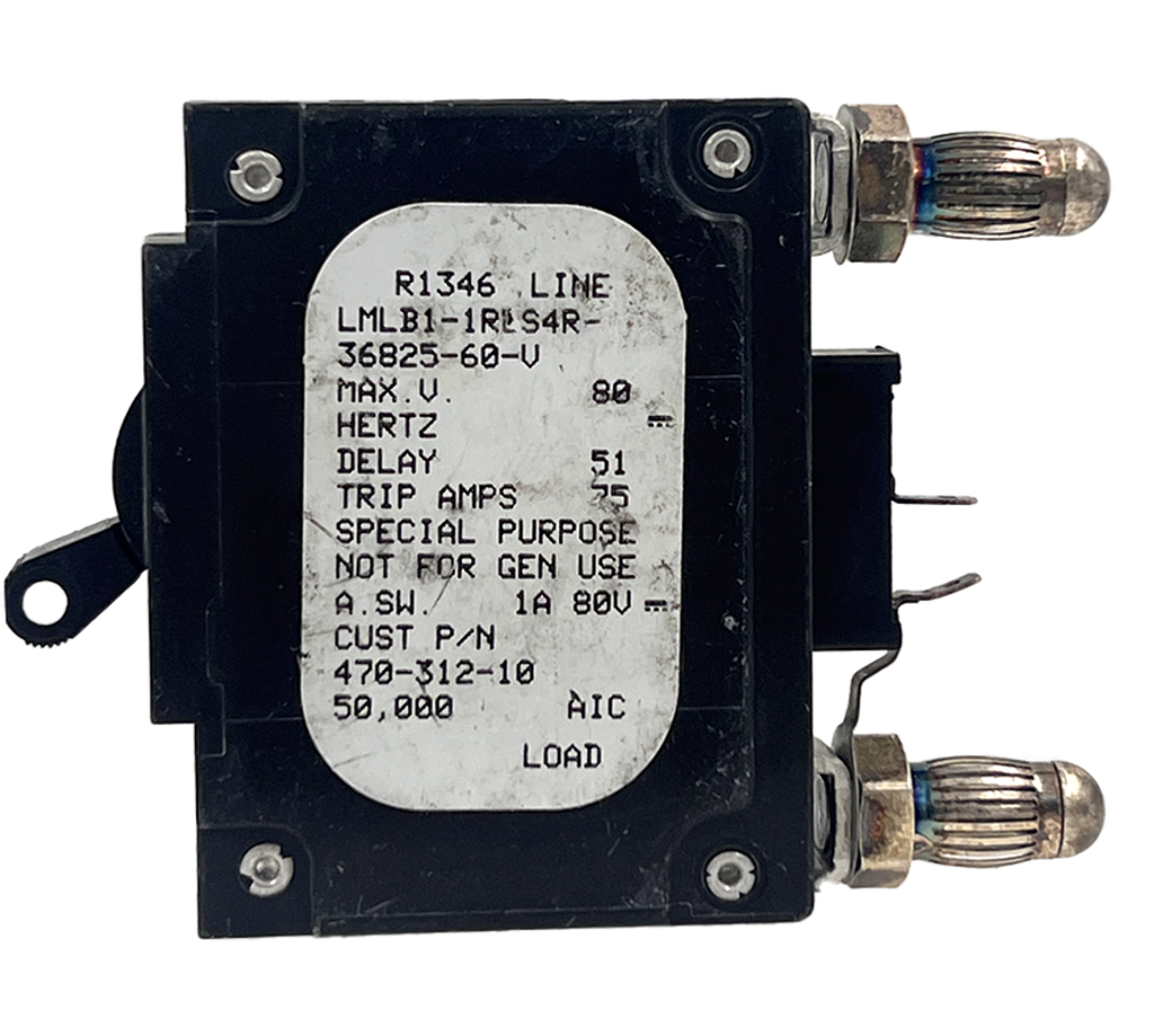 Airpax LMLB1-1RLS4R-36825-60-V Breaker 60A 80V 1P 50kA Bullet Style