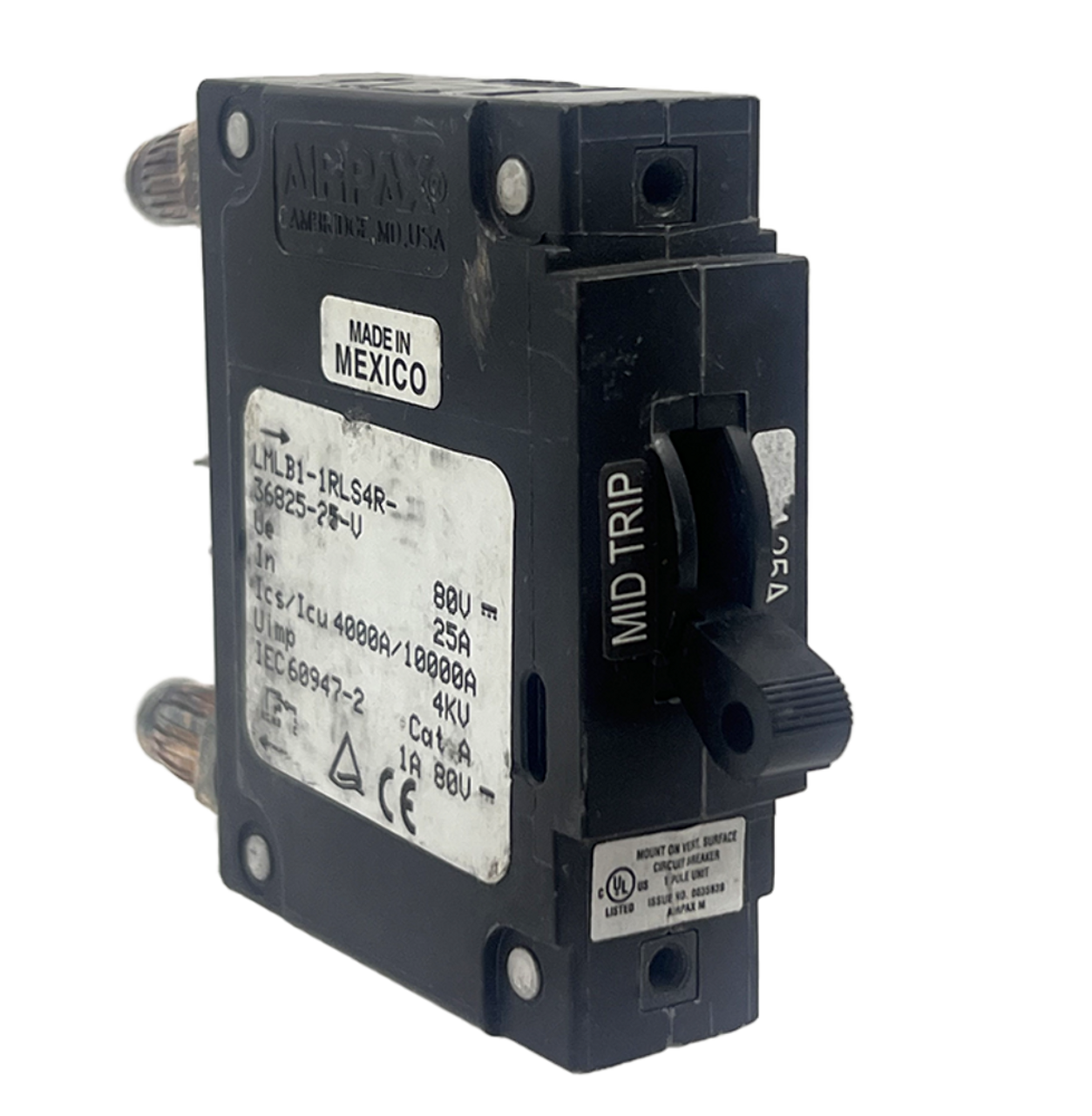Airpax LMLB1-1RLS4R-36825-25-V Breaker 25A 80V 1P 50kA Bullet Style