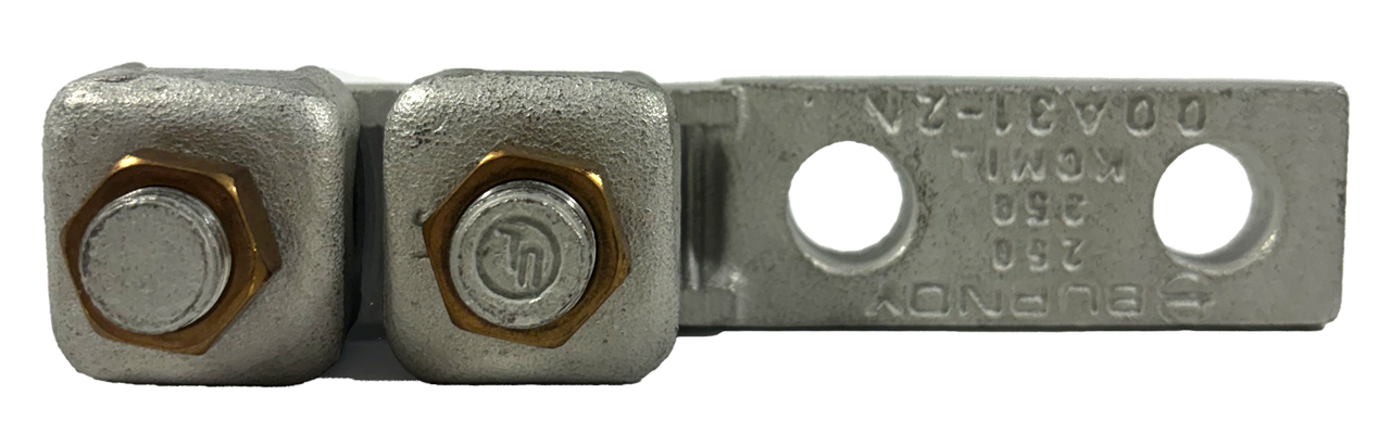 Burndy QQA312N Clamping Lug Heavy Duty 2 Hole 250-350 kcmil 1/2 IN Stud 2 Screws