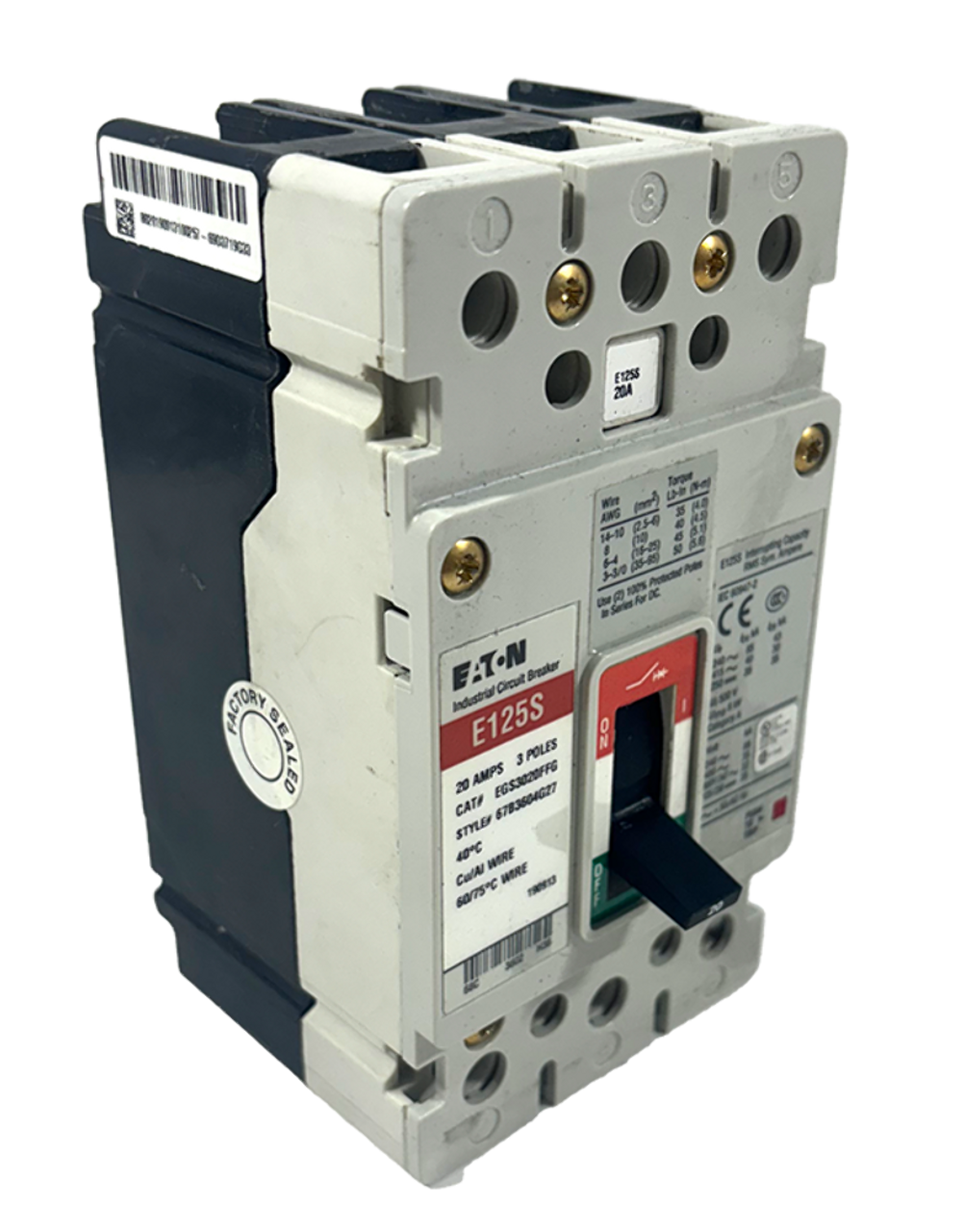 Eaton EGS3020FFG Breaker 20A 600Y/347V 3P 22kA Fixed Magnetic Trip Bolt-On