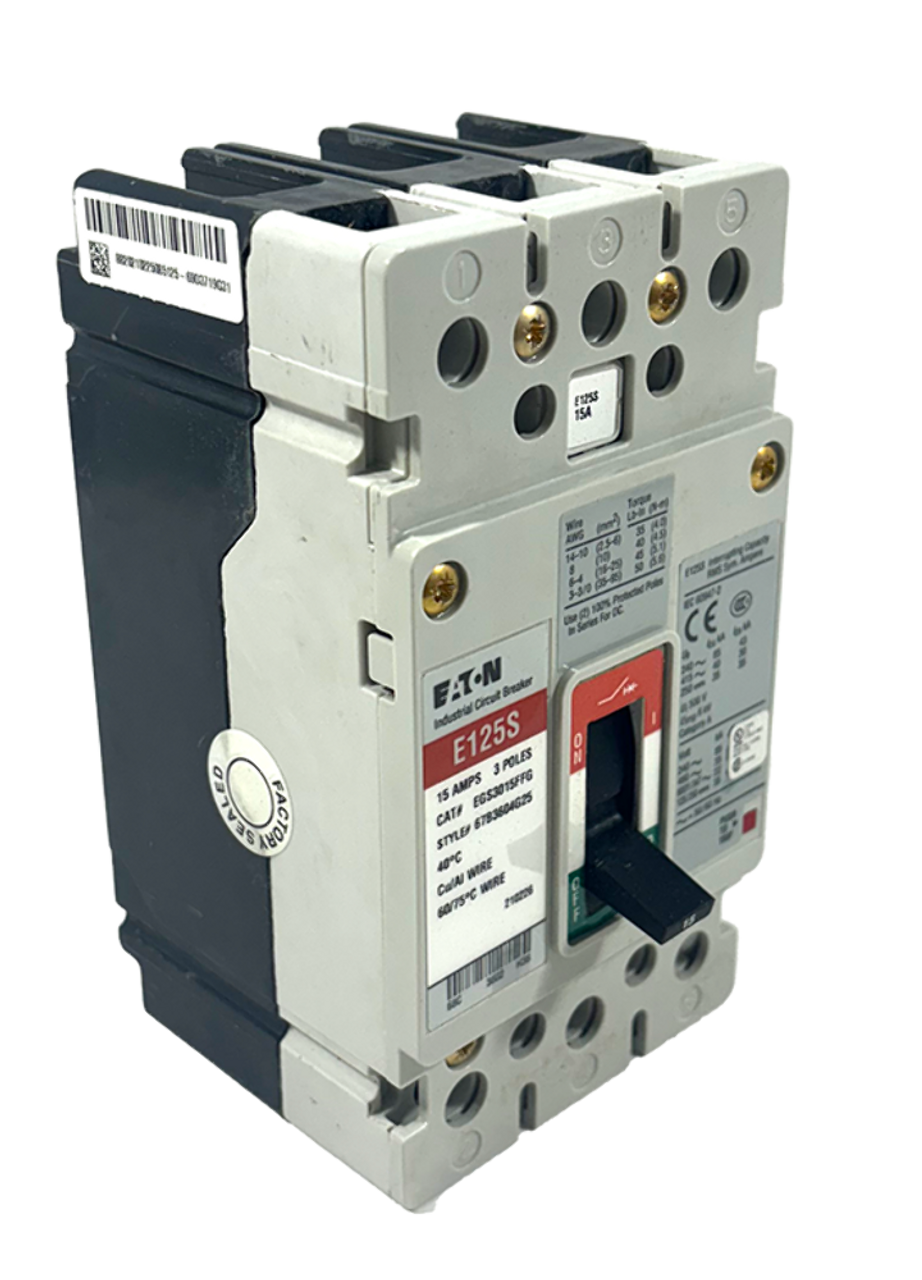 Eaton EGS3015FFG Breaker 15A 600Y/347V 3P 22kA Fixed Magnetic Trip Bolt-On