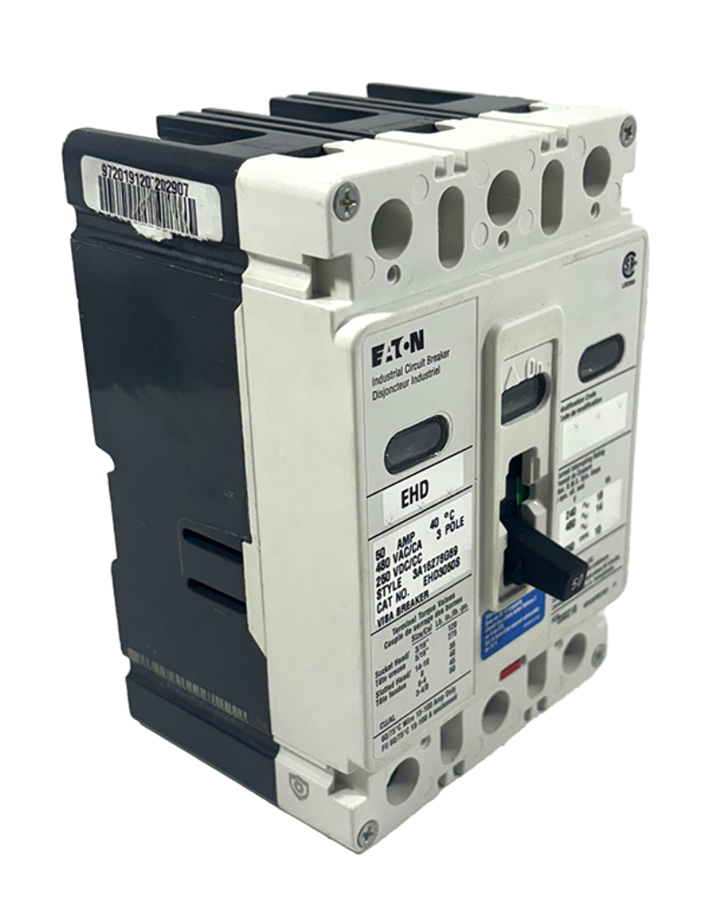 Eaton EHD3050S Breaker 50A 480V 3P 14kA Stainless Steel Terminals Fixed Magnetic Trip