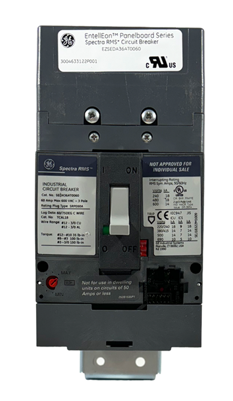 GE EZSEDA36AT0060 Breaker 60A Max 600V 3P 18kA EntellEon Panelboard Series
