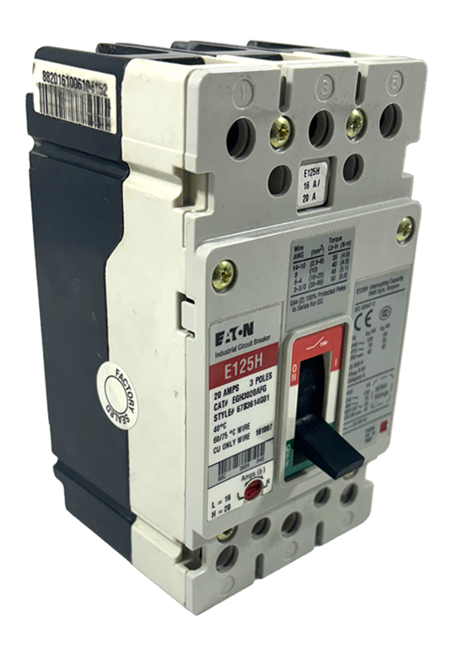 Eaton EGH3020AFG Breaker 20A 600Y/347V 3P 35kA Adjustable Thermal, Fixed Magnetic Trip