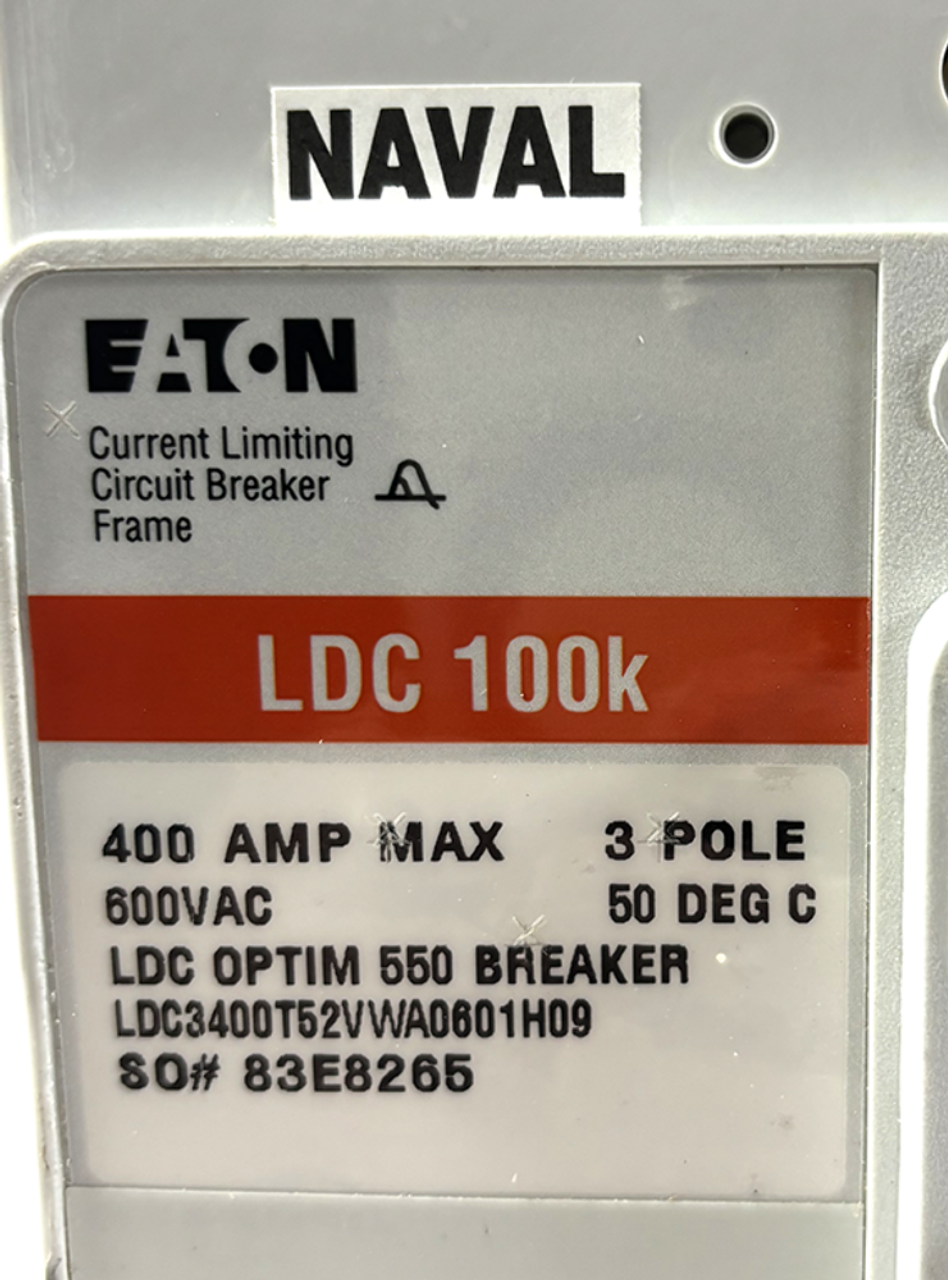 Eaton LDC3400T52VWA0601H09 Breaker 400A 3P 200kA at 240V W/Trip Unit and Auxiliary