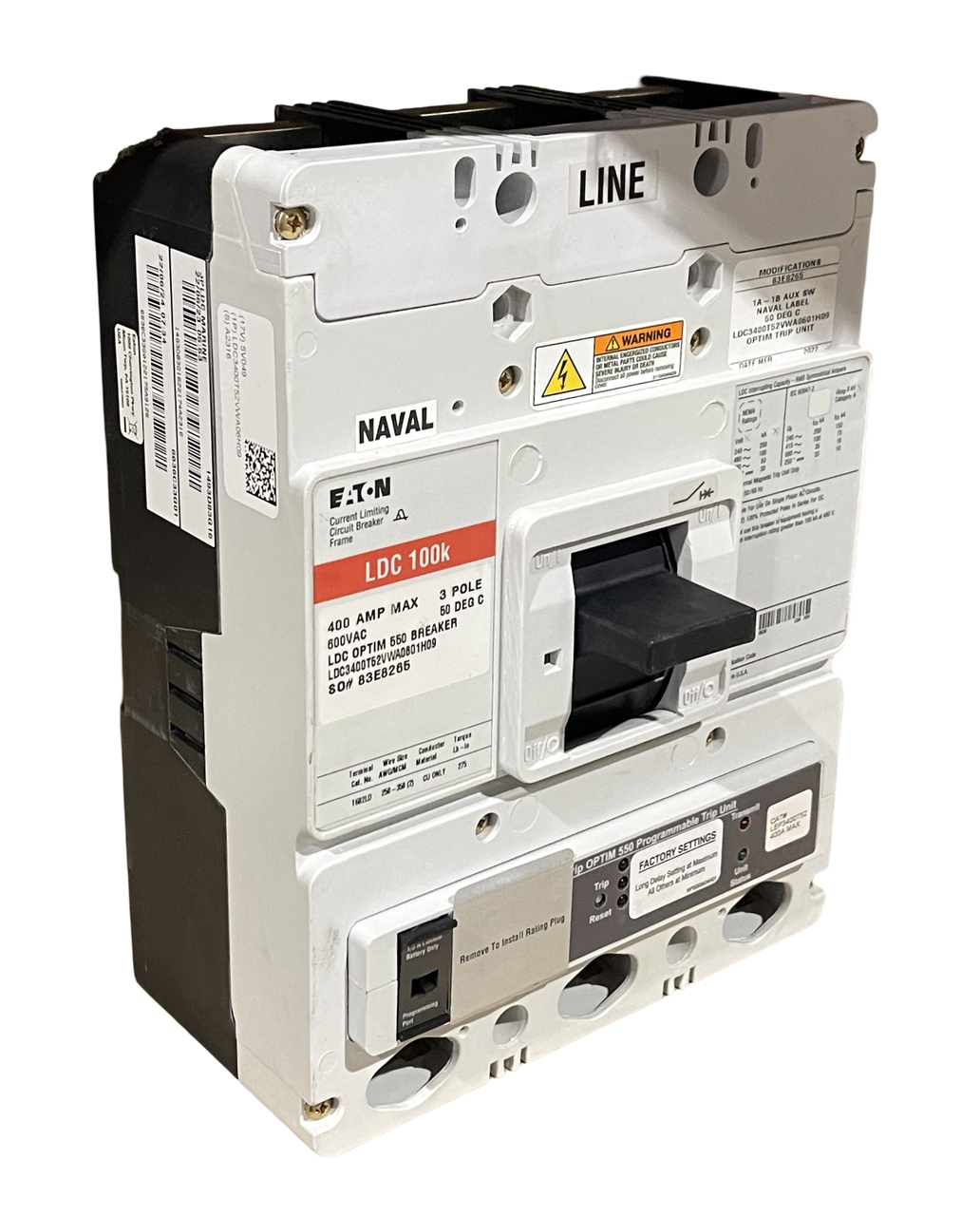 Eaton LDC3400T52VWA0601H09 Breaker 400A 3P 200kA at 240V W/Trip Unit and Auxiliary