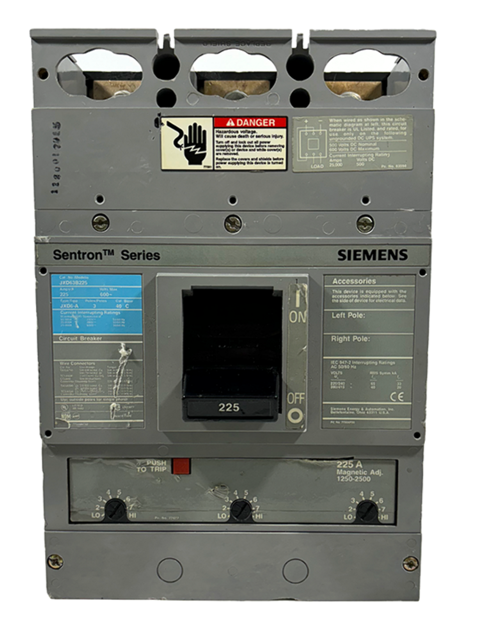 Siemens JXD63B225 Circuit Breaker 225A 600V 3P 25kA