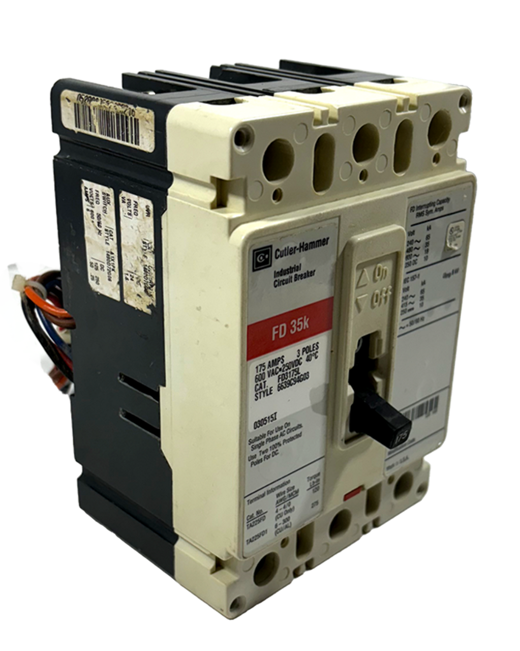Cutler-Hammer FD3175L Breaker 175A 600V 3P 18kA W/ A1X1PK Auxiliary Switch