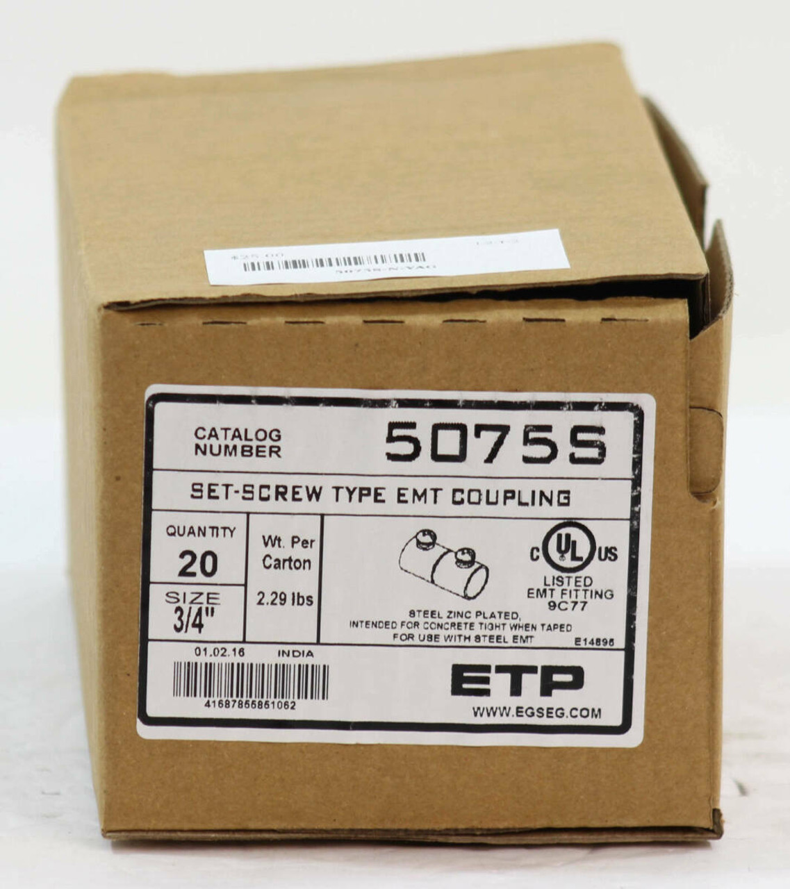 YAGI 5075S Set-Screw EMT Coupling Steel 3/4-Inch Box of 20