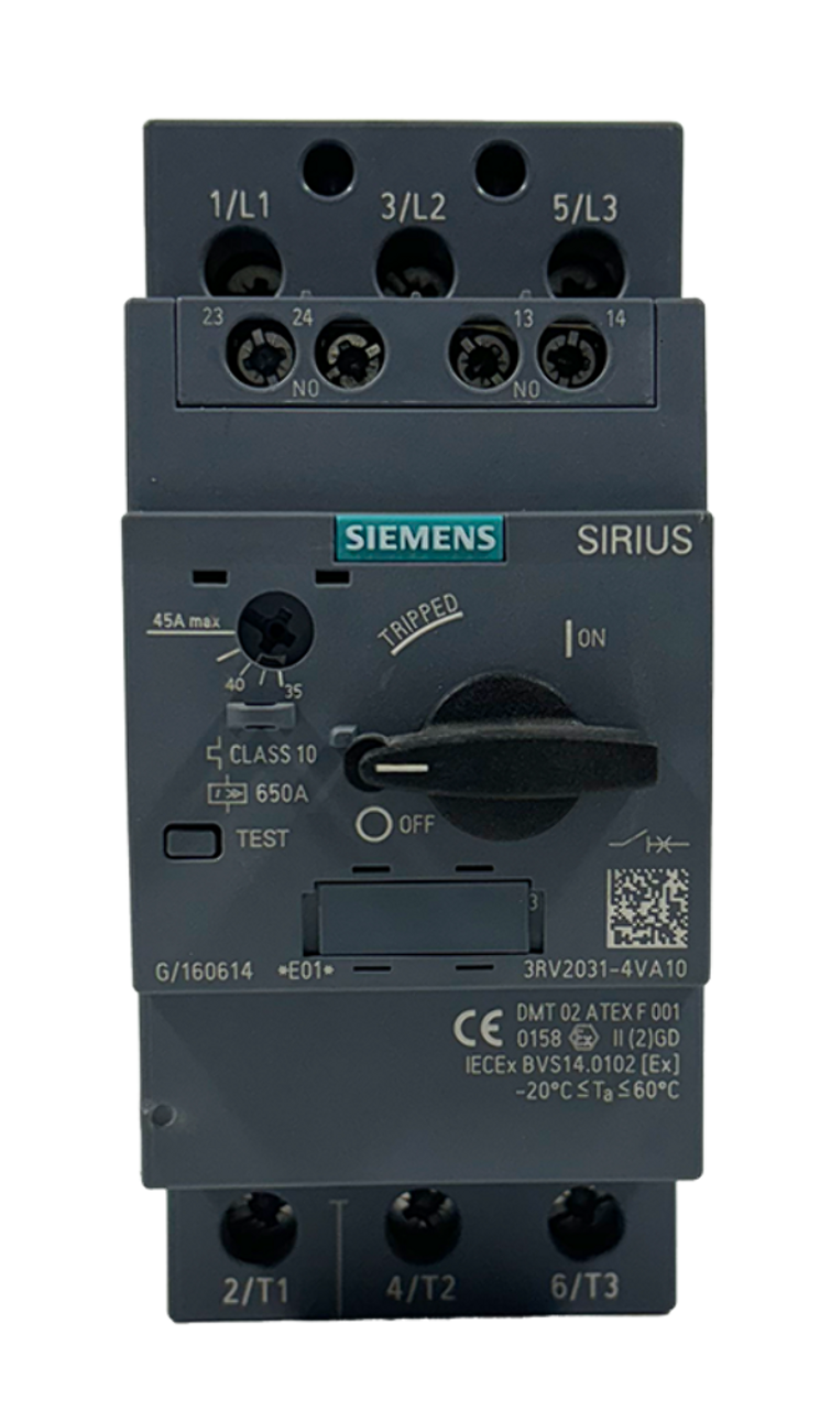 Siemens 3RV2031-4VA10 Motor Protection Circuit Breaker 35-45A 690V 3P 4kA