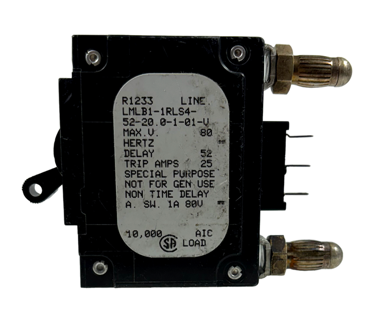 Airpax LMLB1-1RLS4-52-20.0-1-01-V Breaker 20A 80V 1P 10kA Panel Mount