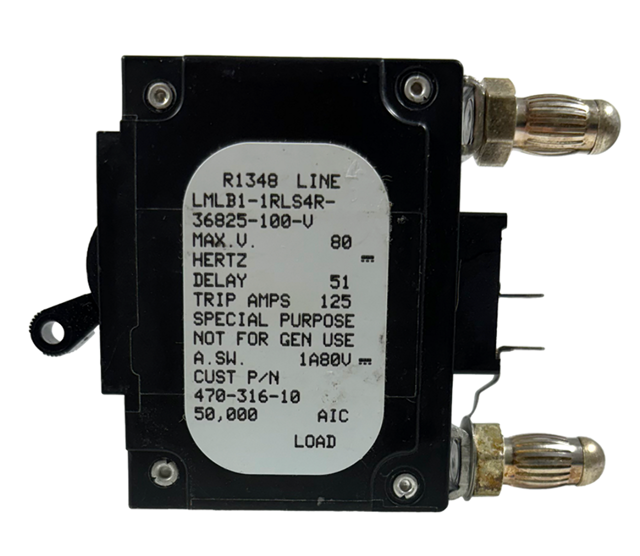 Airpax LMLB1-1RLS4R-36825-100-V Breaker 100A 80V 1P 50kA Panel Mount