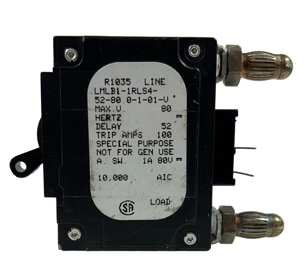 Airpax LMLB1-1RLS4-52-80.0-1-01-V Breaker 80A 80V 1P 10kA Panel Mount