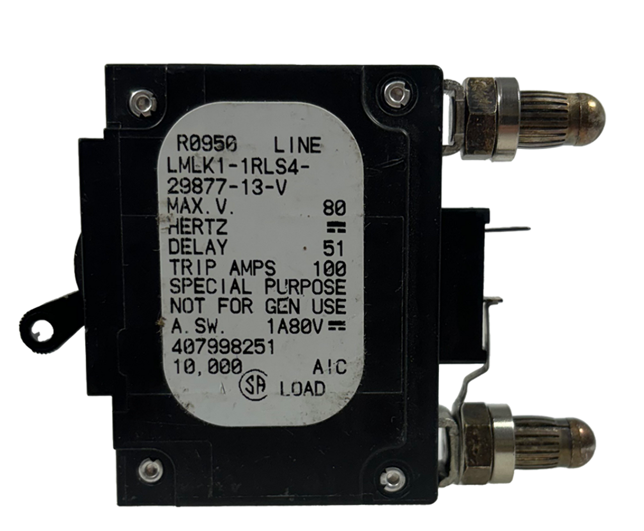 Airpax LMLK1-1RLS4-29877-13-V Breaker 80A 80V 1P 10kA Panel Mount