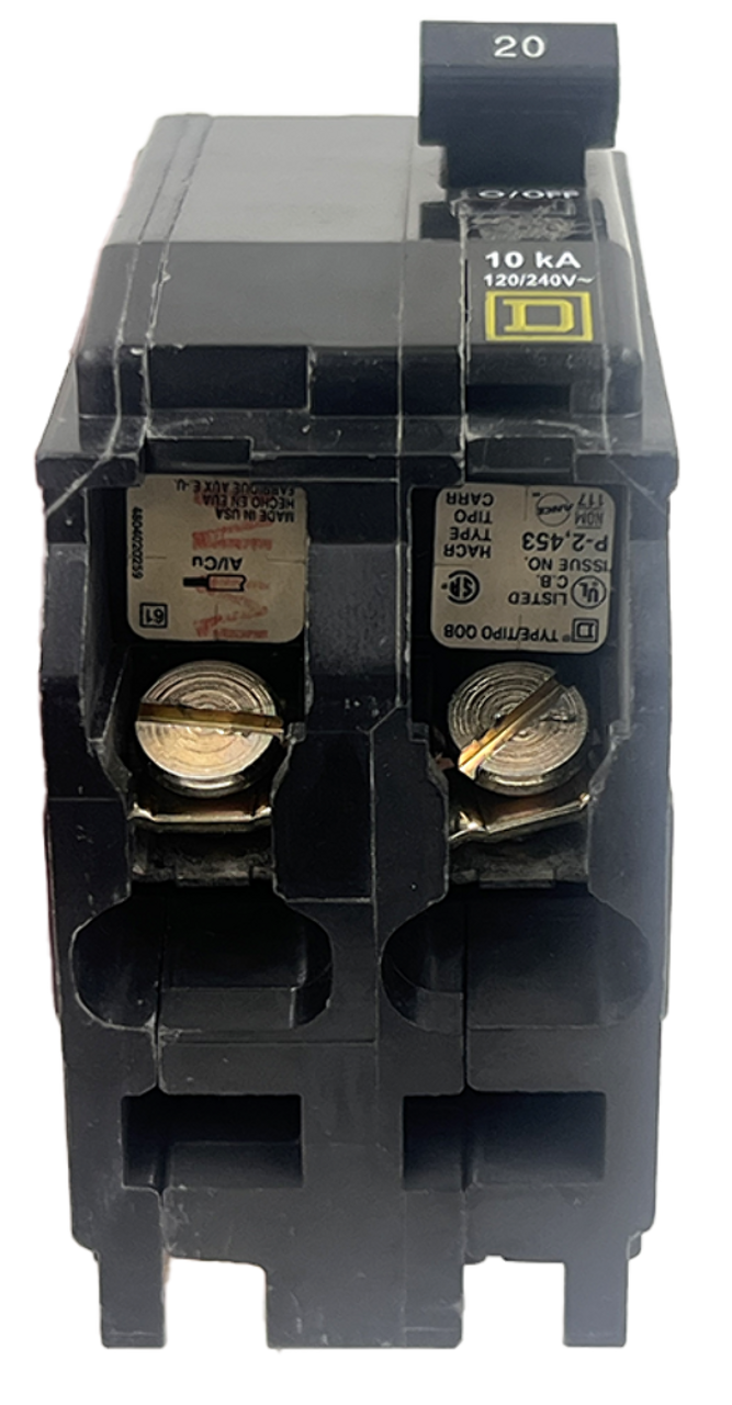 Square D QOB220 Breaker 20A 120/240V 10kA 2P Bolt-On