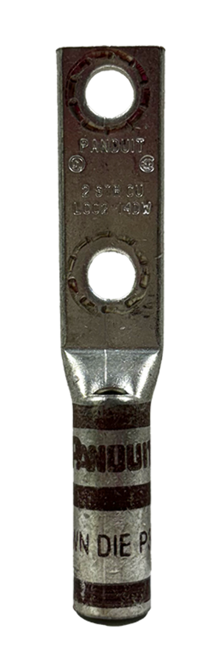 Panduit LCC2-14DW Compression Lug 2-Hole Long Barrel W/Window 2 AWG 1/4 In Stud