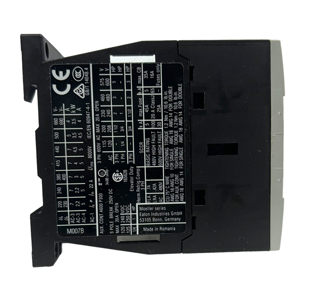 Eaton XTCE007B10F Contactor 20A 600V 230-240VAC 3P DILM7-10