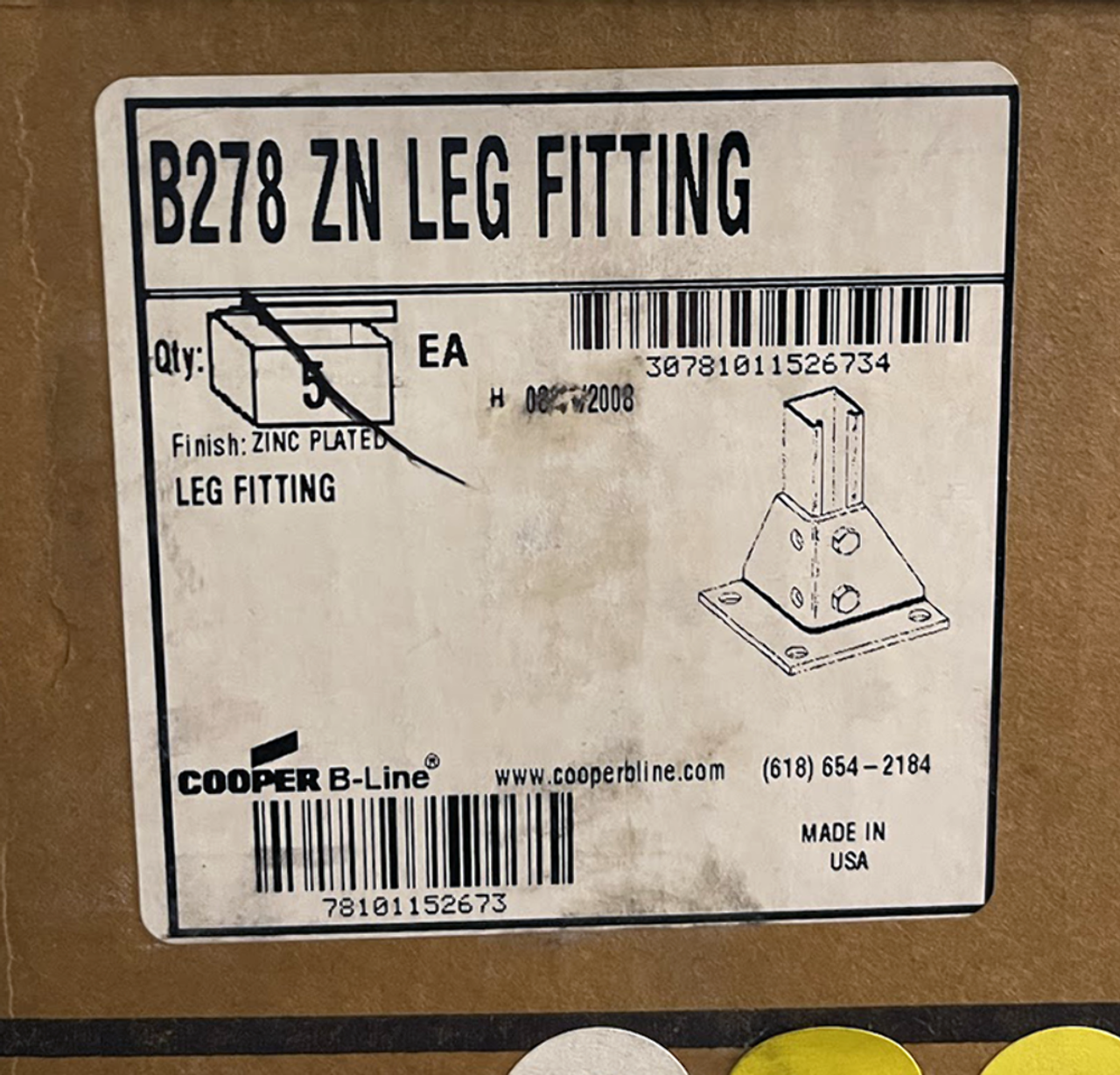 B-Line B278ZN Post Base 1-5/8" X 1-5/8" Channel 5" X 5" X 3-1/2" Base 3Pck