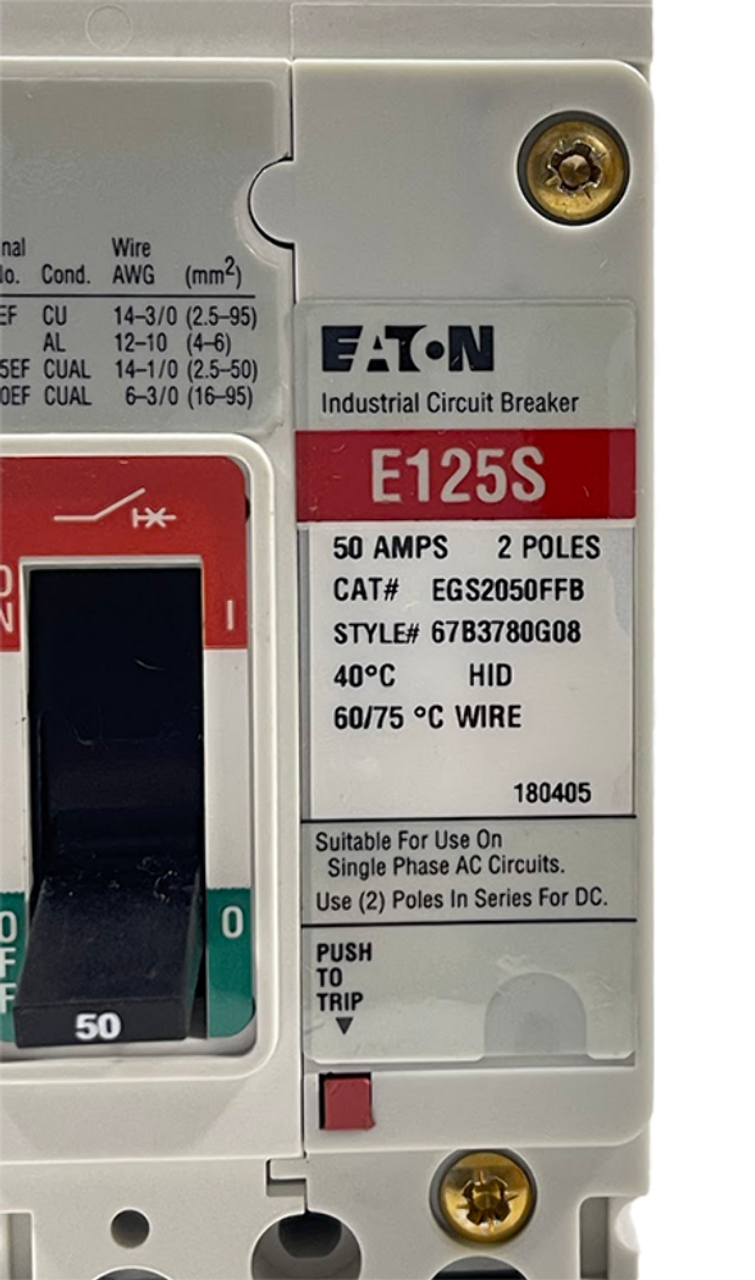 Eaton EGS2050FFB Circuit Breaker 50A 480V 2P kA