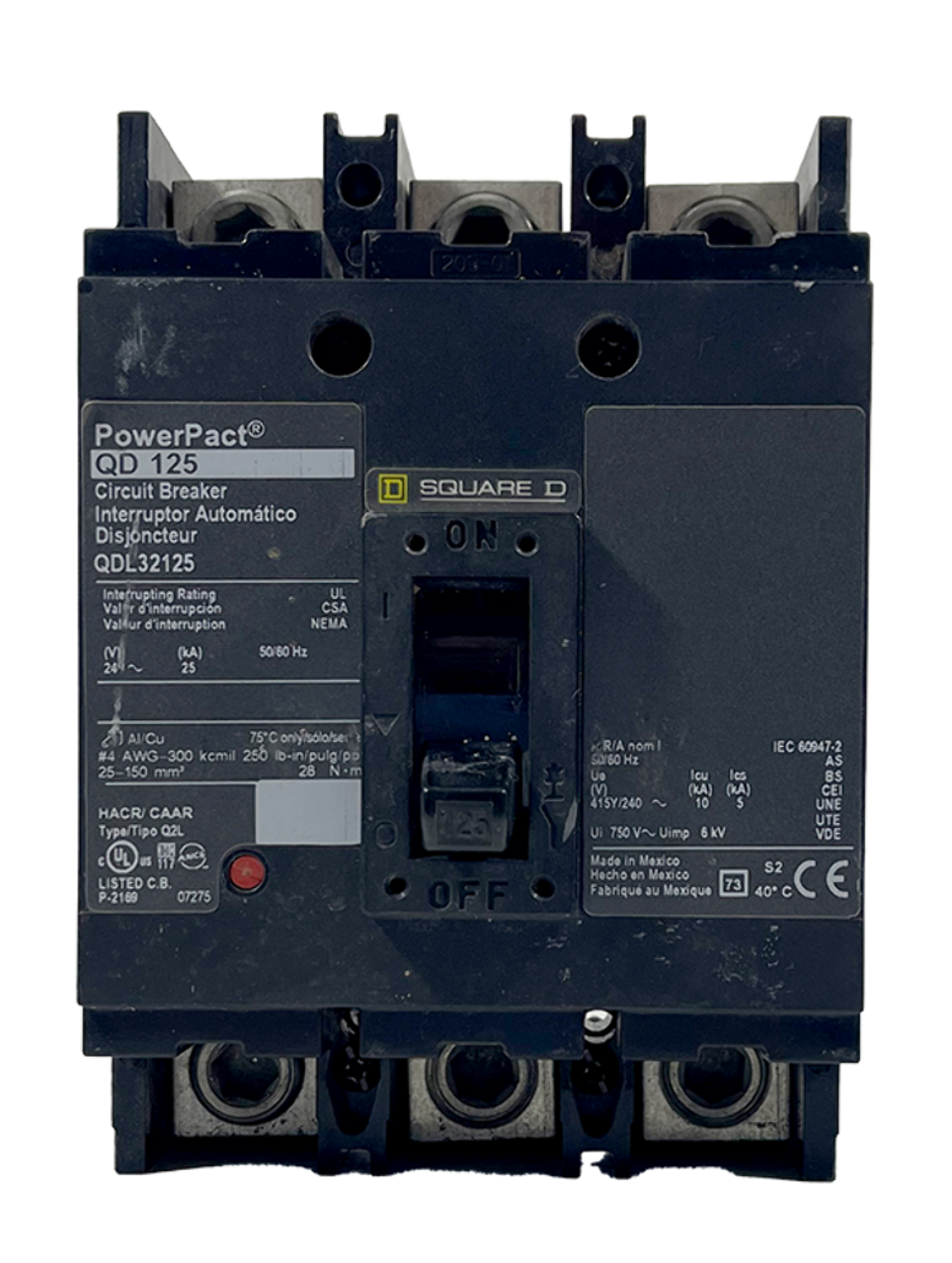 Square D QDL32125 Breaker | 125A 3-Pole 240V | QDL Series | Thermal Magnetic | Bolt-On Square D QDL32125 Breaker | 125A 3-Pole 240V | QDL Series | Thermal Magnetic | Bolt-On