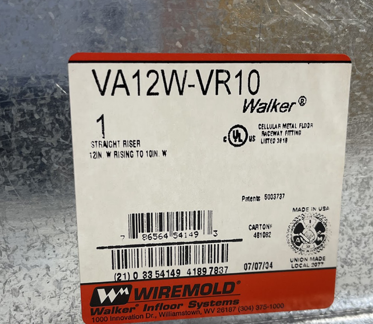 Wiremold VA12W-VR10 Straight Riser 12 Inch Rising to 10 Inch