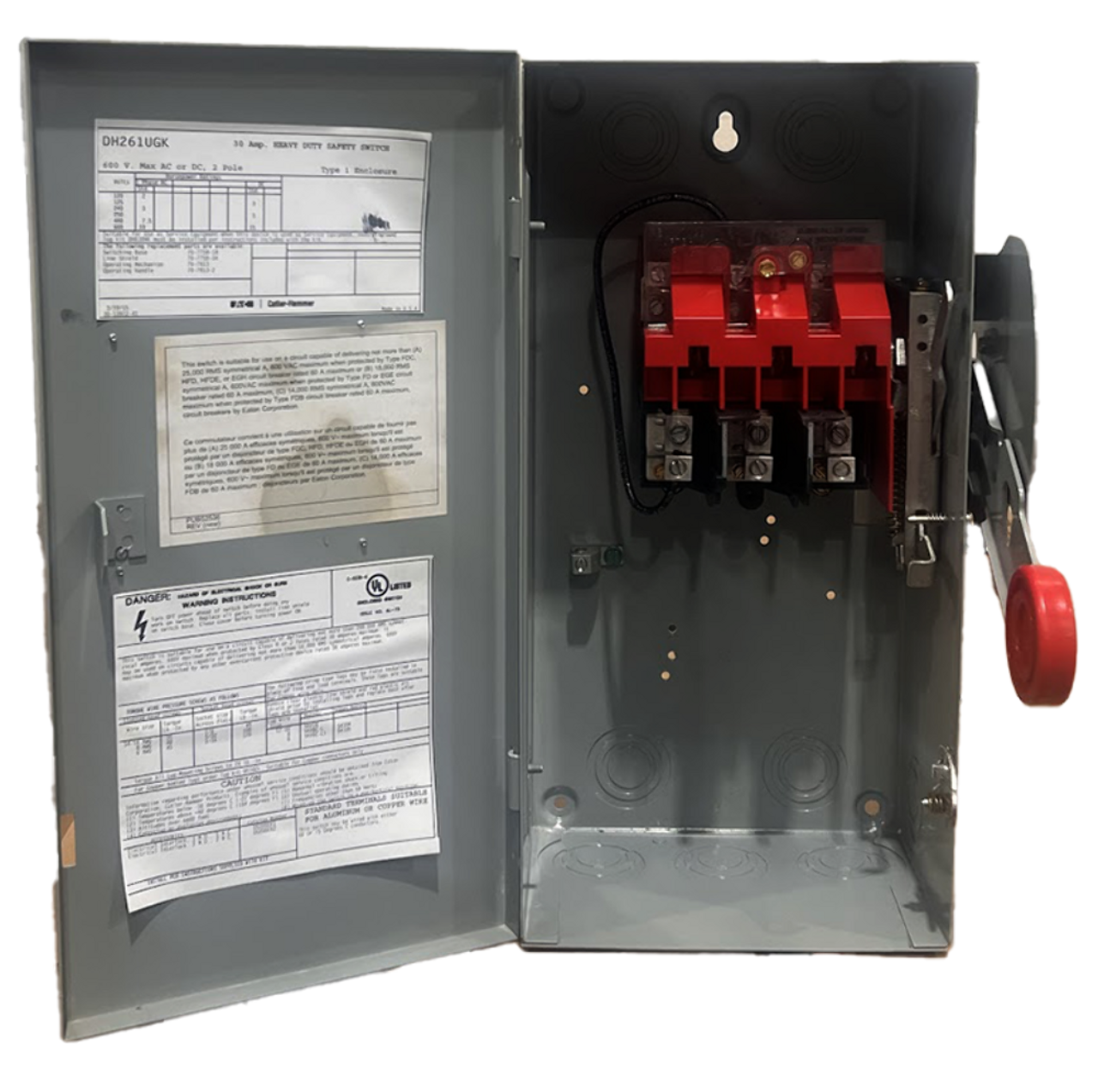Eaton DH261UGK Non-Fusible Disconnect Heavy Duty 30A 600V NEMA 1 2P 1Ph