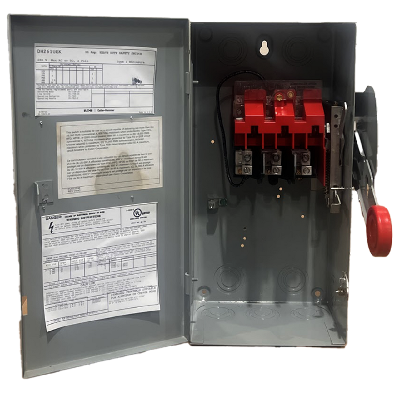 Eaton DH261UGK Non-Fusible Disconnect Heavy Duty 30A 600V NEMA 1 2P 1Ph 2W