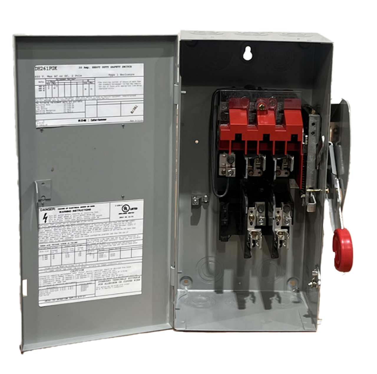 Eaton DH261FGK Fusible Disconnect Heavy Duty 30A 600V NEMA 1 2P 1Ph 2W