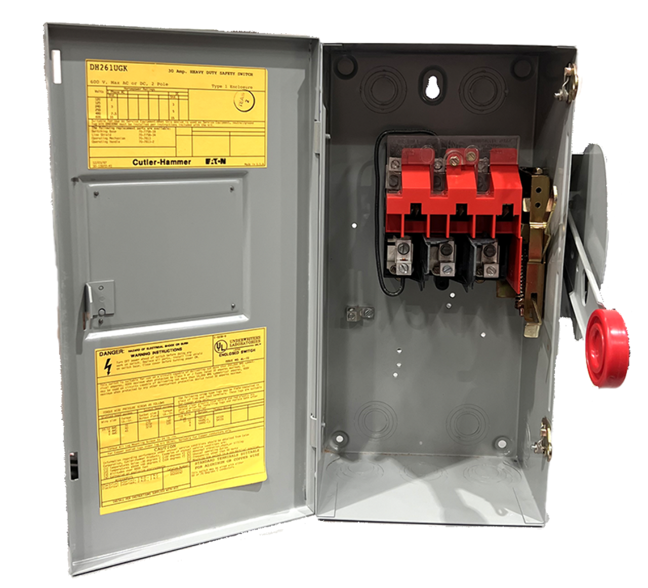 Cutler Hammer DH261UGK Non-Fusible Disconnect Heavy Duty 30A 600V NEMA 1 2P 1Ph 2W