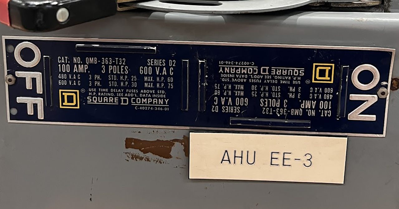 Square D QMB-363-T32 Fusible Disconnect Vacu-Break 100A/60A 600V 3P 3Ph