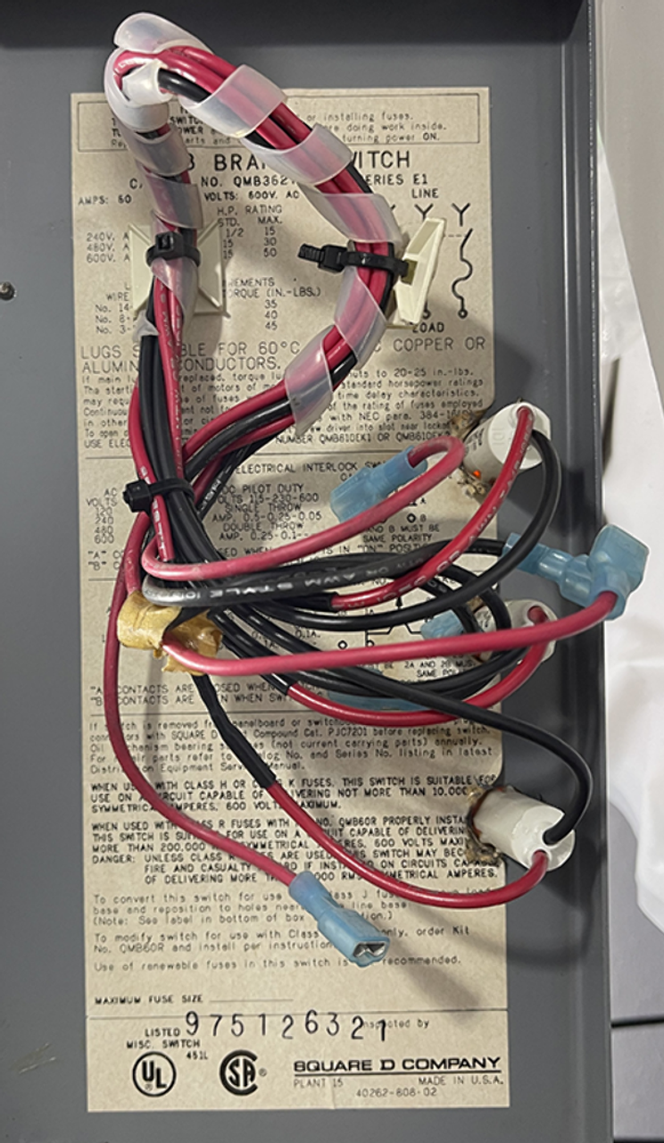 Square D QMB362TW Fusible Disconnnect 60/60A 600V 3P 3PH Twin Switch Unit