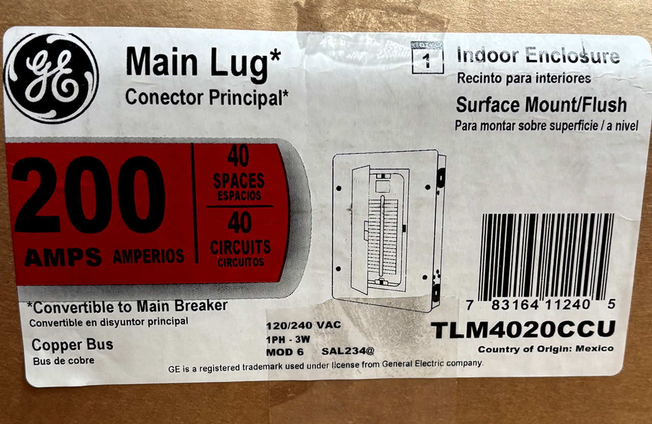 General Electric TLM4020CCU Main Lug Load Center 200A 120/240V 1PH 3W NEMA 1 40SP 40CR CU Bus Surface Mount