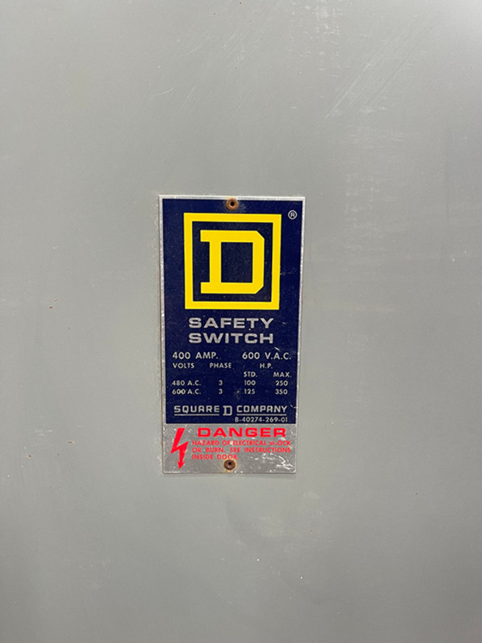 Square D H365 Fusible Safety Switch 400A 600VAC 3Ph Series E2 NEMA 1