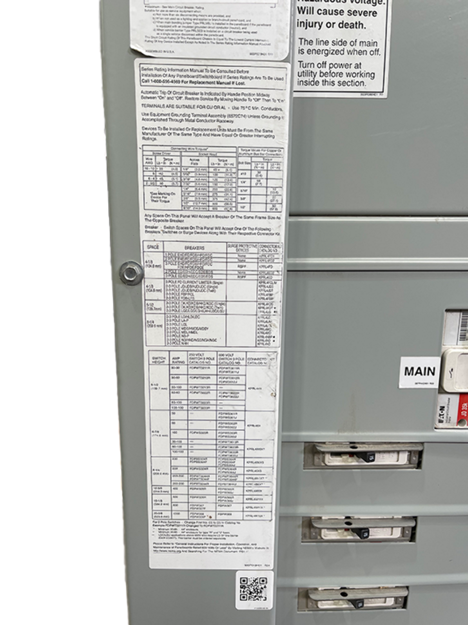 Eaton PRL4B Pow-R-Line Main Breaker Panelboard 250A 120/240V 1P 3W NEMA 1