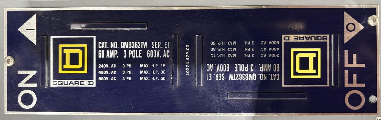 Square D QMB362TW Fusible Disconnnect 60/60A 600V 3P 3PH 2 Modules Twin Unit