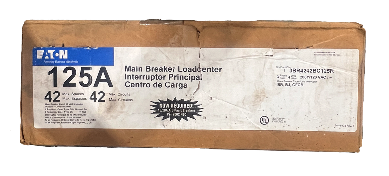 Eaton 3BR4242BC125R Main Breaker Load Center 125A 208Y/120V 10kA NEMA 3R 42 Spaces 3Ph 4W