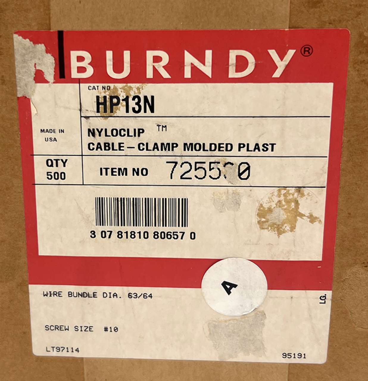 Burndy HP13N Nyloclip Cable Clamp Molded Plastic Wire Bundle Dia. 63/64 Box of 500