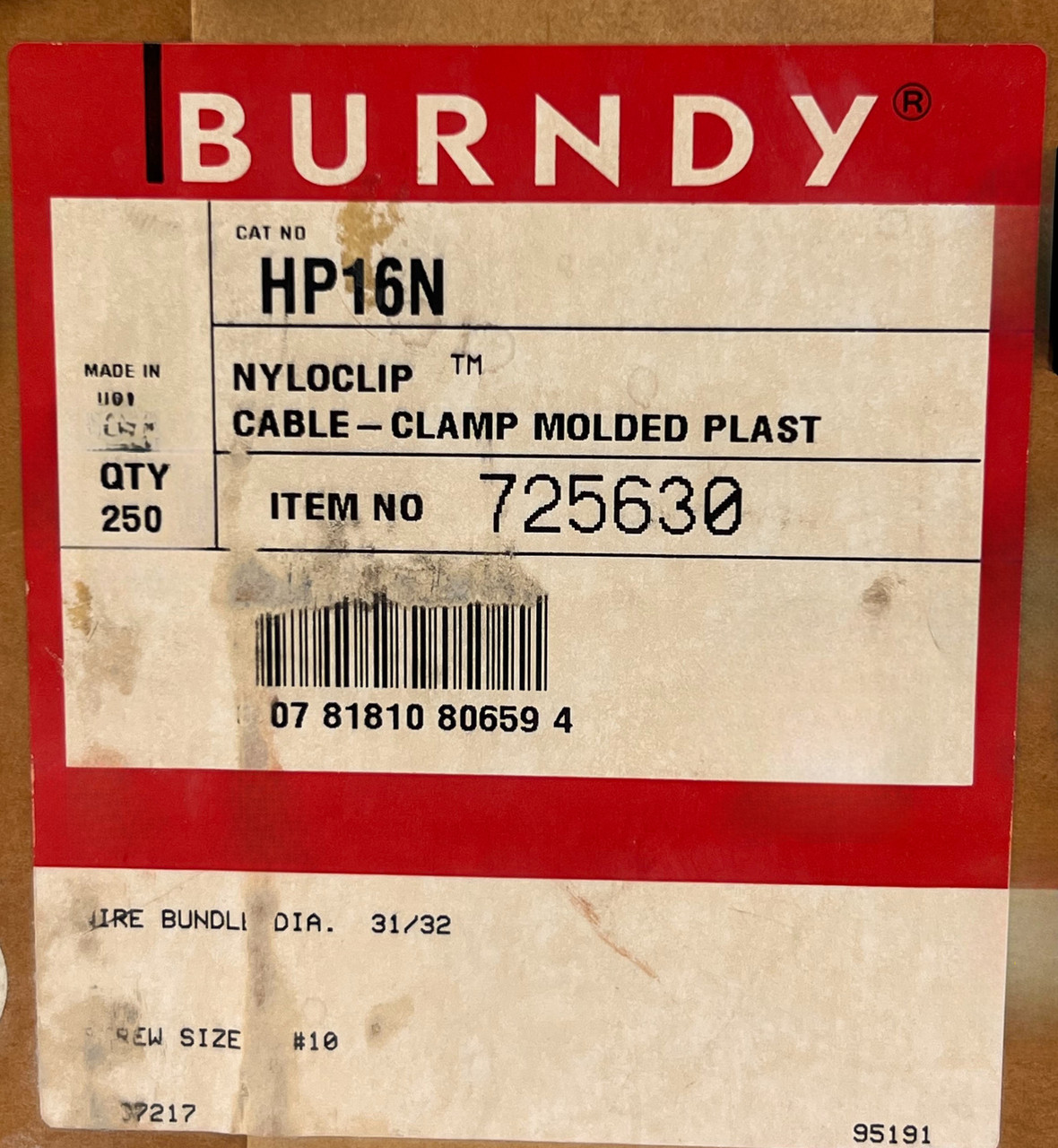Burndy HP16N Nyloclip Cable Clamp Molded Plastic Wire Bundle Dia. 31/32 Box of 250