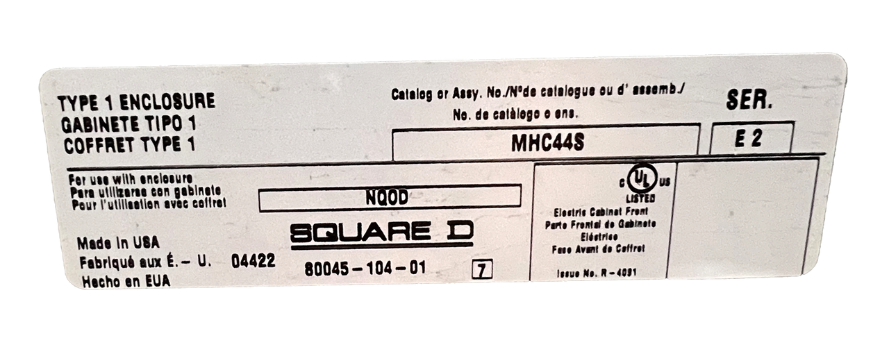 Square D NQOD Panelboard 225A 208Y/120VAC 3PH 4W 42SP Ser E3 W/MHC44S Encl NEMA 1