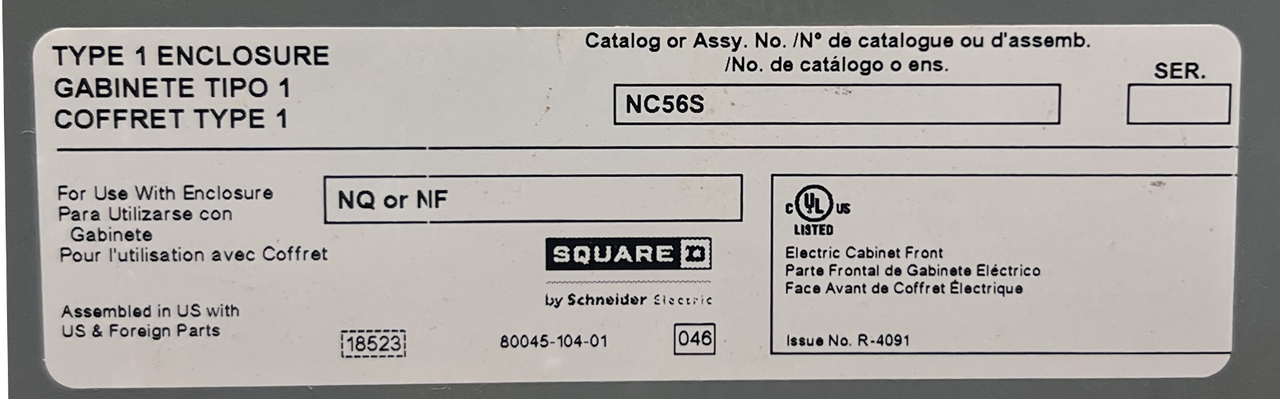 Square D NF 29417646580030001 Main Breaker  Panelboard 250A 480Y/277V 3Ph 4W Series E1 w/NC56S Enclosure NEMA 1 30 Spaces