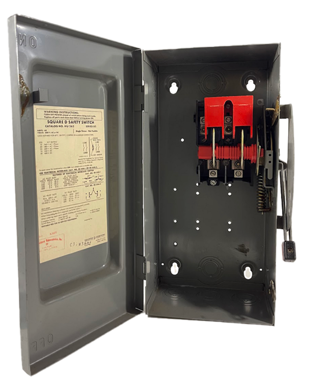 Square D HU262 Non-Fusible Disconnect Heavy Duty 60A 600V NEMA 1 2P 1Ph 2W